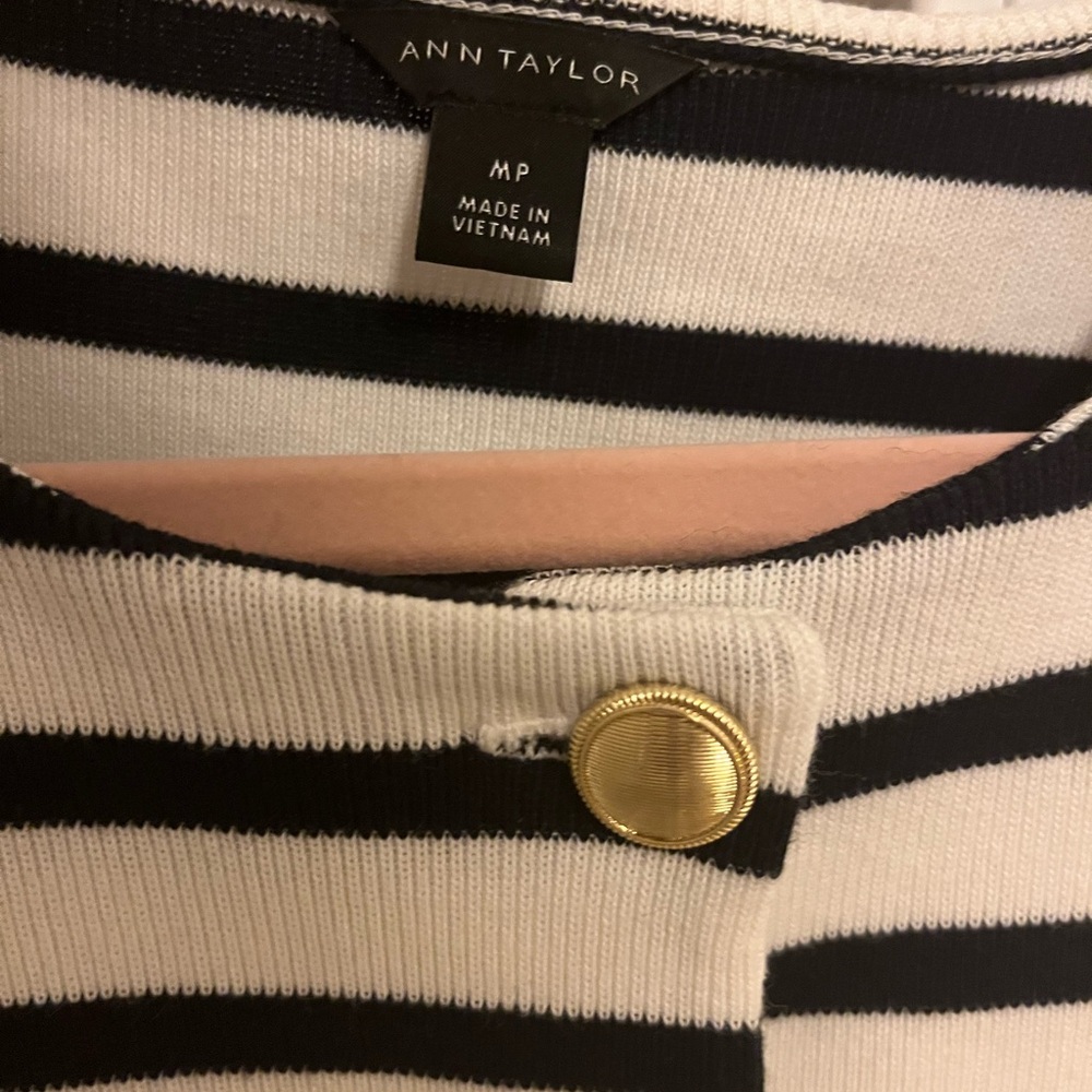 Ann Taylor Black and White Striped Button-Down Shirt - Picture 2 of 3